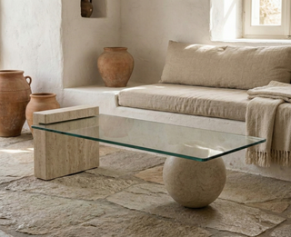 🪨 AXIS | Traverten & Cam Sehpa