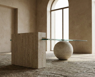 🪨 AXIS | Traverten & Cam Sehpa