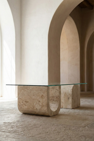 🪨 KION U | Traverten & Cam Orta Sehpa