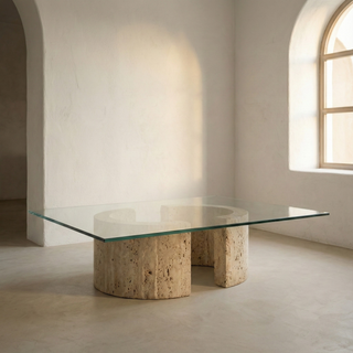 🪨 HARMONIA | Traverten & Cam Orta Sehpa